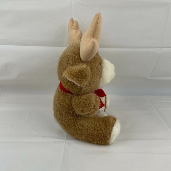 Vtg Alegria Tan Red Nosed Reindeer 10" Plush Stuffed Animal Red Christmas Scarf - Picture 3 of 6